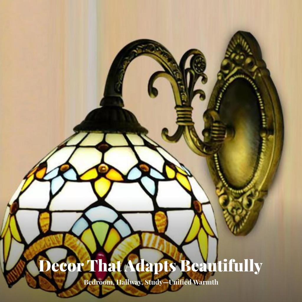 Sconce Lamp with Stained Glass Shade Classic Wall Compact