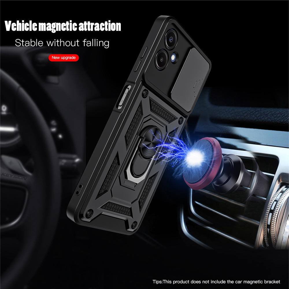 KEYSION Shockproof Case for Samsung A06 A05 A04 Silicone+PC Slide Camera Lens Protection Ring Stand Phone Cover for Galaxy A06