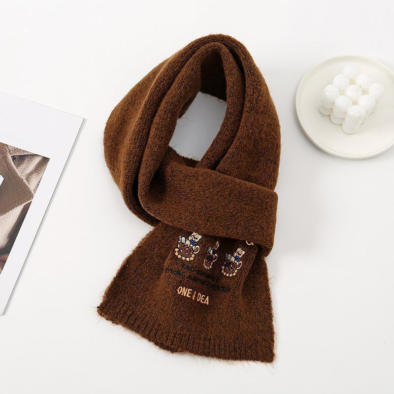 Süßer gestickter Cartoon-Tassenbär Wollmischung Schal - Warmer & vielseitiger Nackenschutz