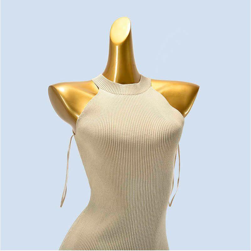 Export Fashion Style Halter Spaghetti Straps Vest Women's Summer Silm Slim Looking Pure Desire Inner Match Sleeveless Knitting Dress