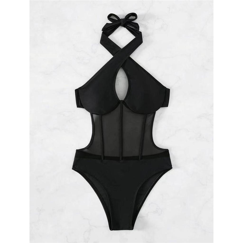 S - XL Underwired Cut Out Halter Women Swimwear One Piece Swimsuit Female Monokini High Cut Bather Bathing Suit Swim Lady