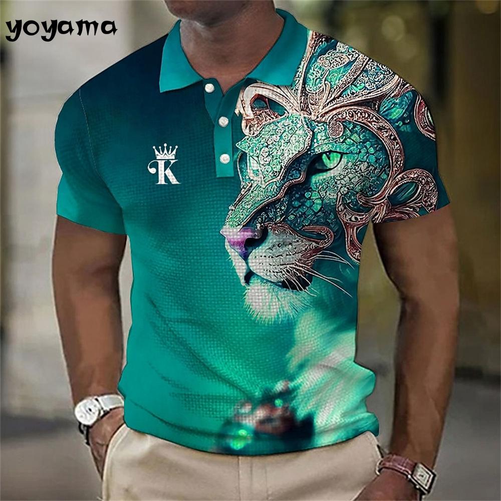 Animal Men's Polo Shirt 3d Lion Printing Casual Daily Lapel Tops Tees Fierce Beast T Shirt for Man Clothing Summer Tshirt
