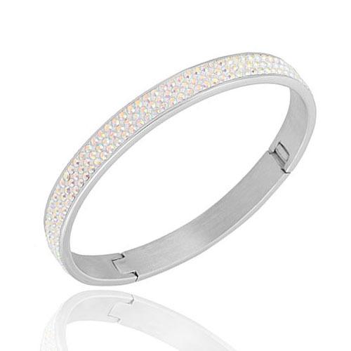 Bracciale in Acciaio Inossidabile 304 Acciaio Titanio con Zirconi Intarsiati in Argilla, 3 File, Bracciale Personalizzato Multicolore