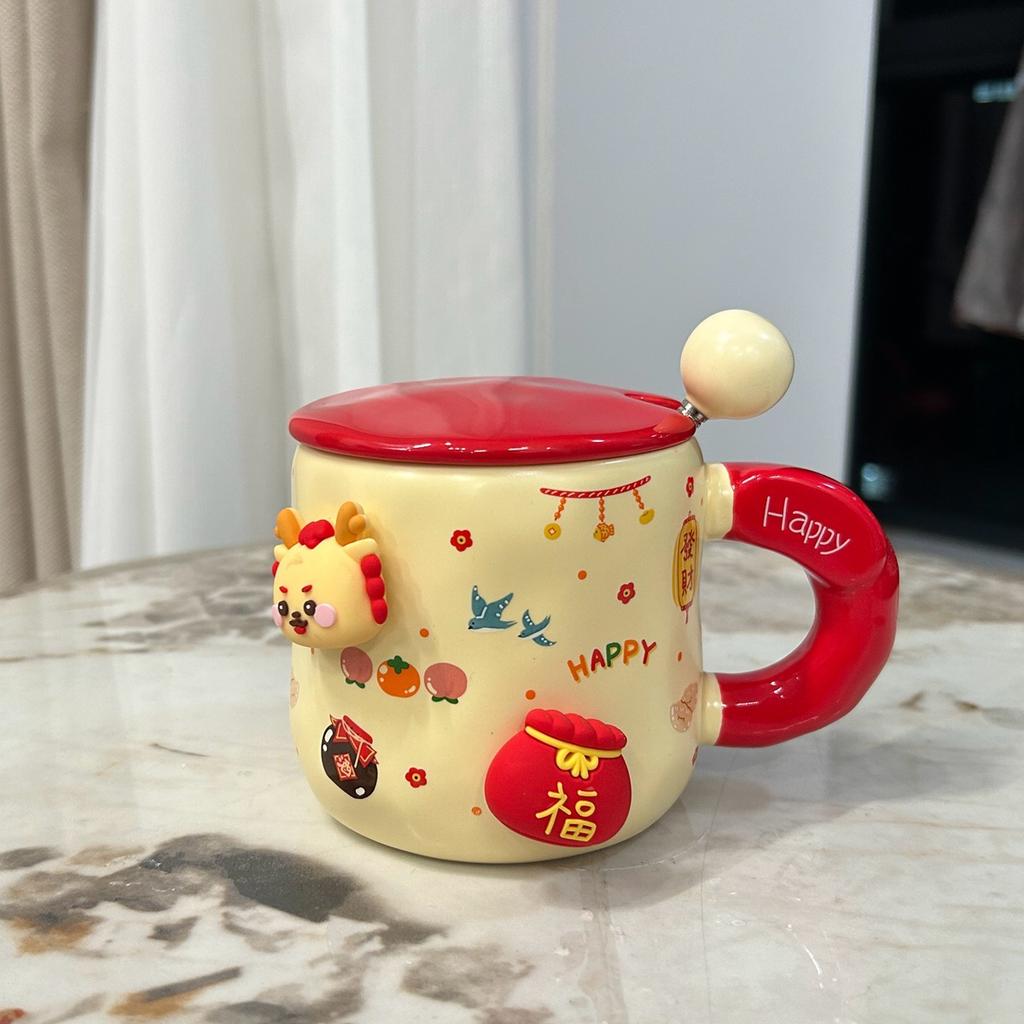 New Year's Day Gift for Girls Year of The Dragon Cup Small Gift for Best Friends Girlfriend Practical Water Cup Creative Gift Box Mug