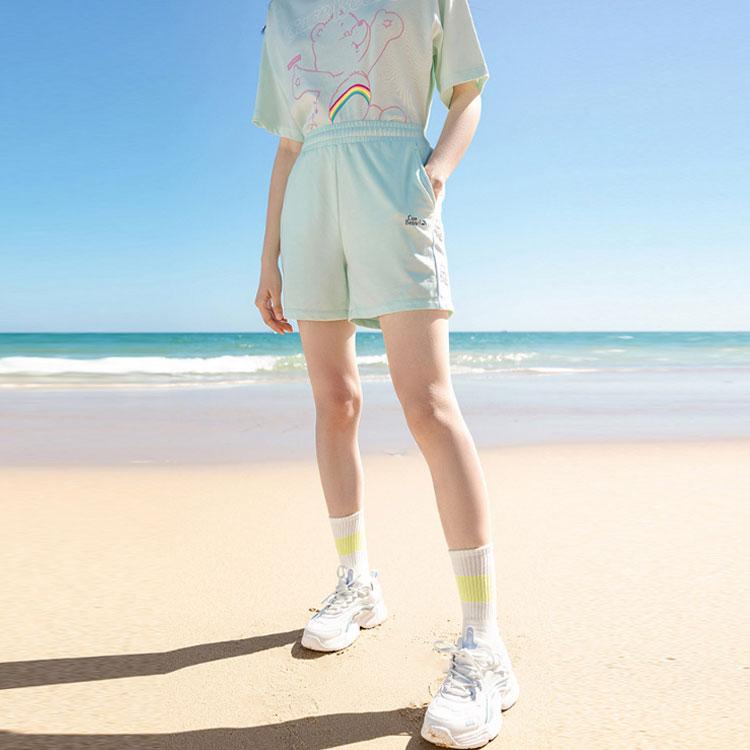 Anta Lifestyle Series Cartoon Bear Letter Pattern Elastic Knitted Shorts Women Shorts Summer-Cloud-Green 162228333-2