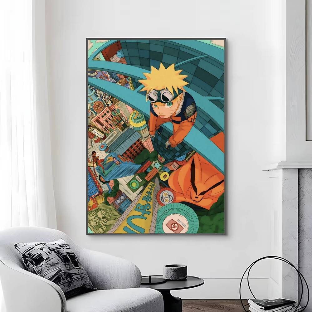 1pc Anime Characters U-Uzumaki N-Naruto posters Self-adhesive Paper Print Home Living Room Bedroom Entrance Bar Cafe Art