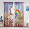 Buntes Einhorn-Regenbogen-Druckmuster, durchsichtige Voile-Vorhänge für Schlafzimmer, Wohnzimmer, Küche, Dekor, Chiffon-Tüll, Fenstervorhang