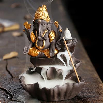 El Sanatları Şanslı Ganesha Fil Şelale Geri Akış Tütsülük Ev Dekoru Tütsü Çubukluğu Lotus Tütsülük (Tütsü Yok)