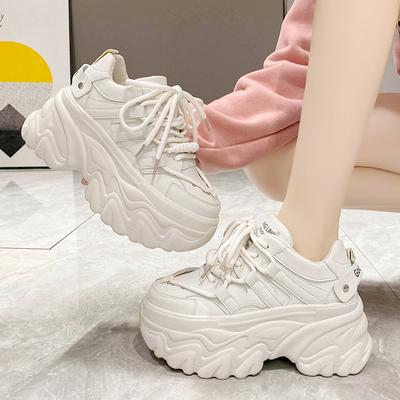 Fashion Daddy Shoes Women's Ins 2024 Autumn New Thick-soled 8cm High-heeled Leather Shoes Casual High Platform Sneakers Women's Shoes