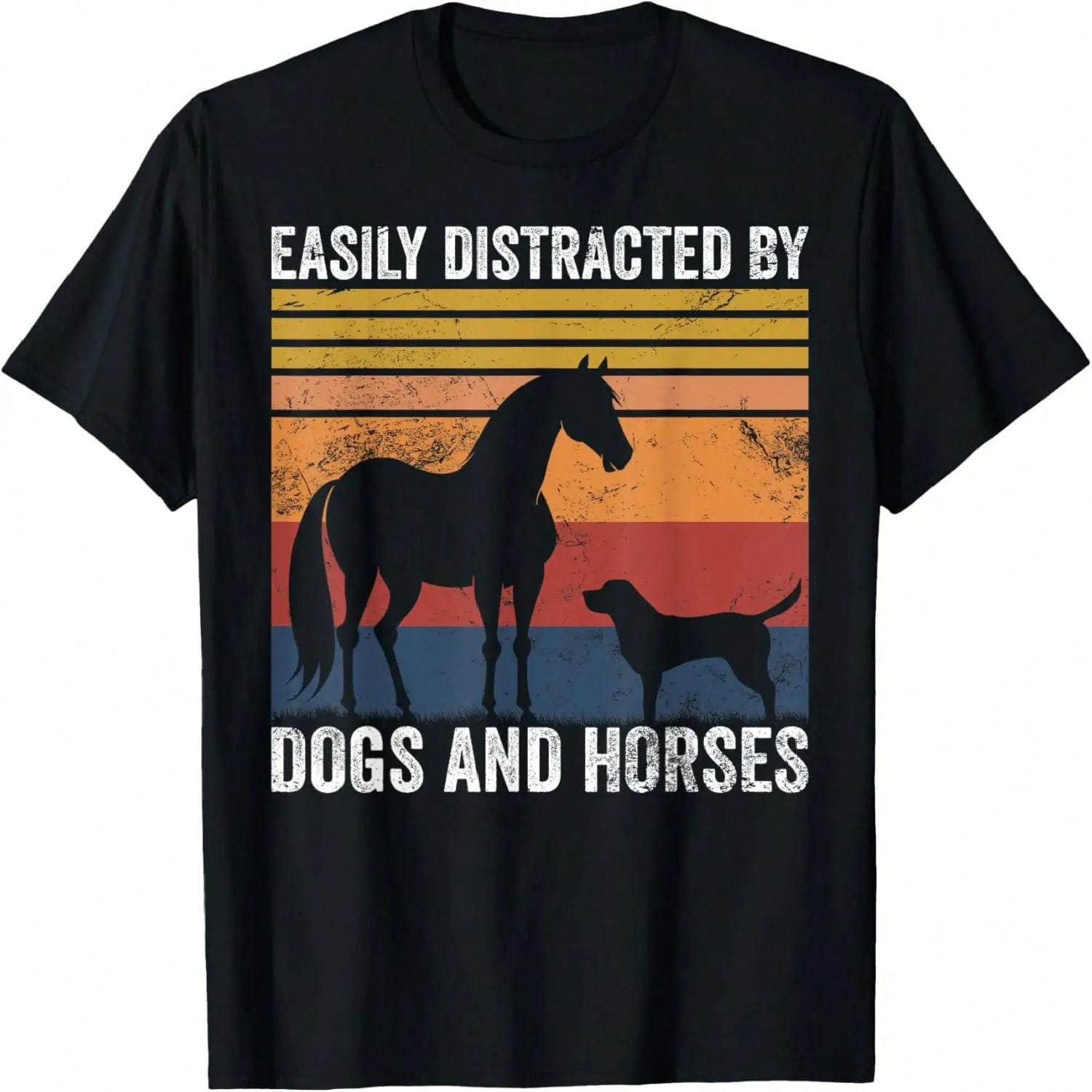 Vintage Easily Distracted By Horses And Dogs Horse Lovers T-Shirt S разноцветный