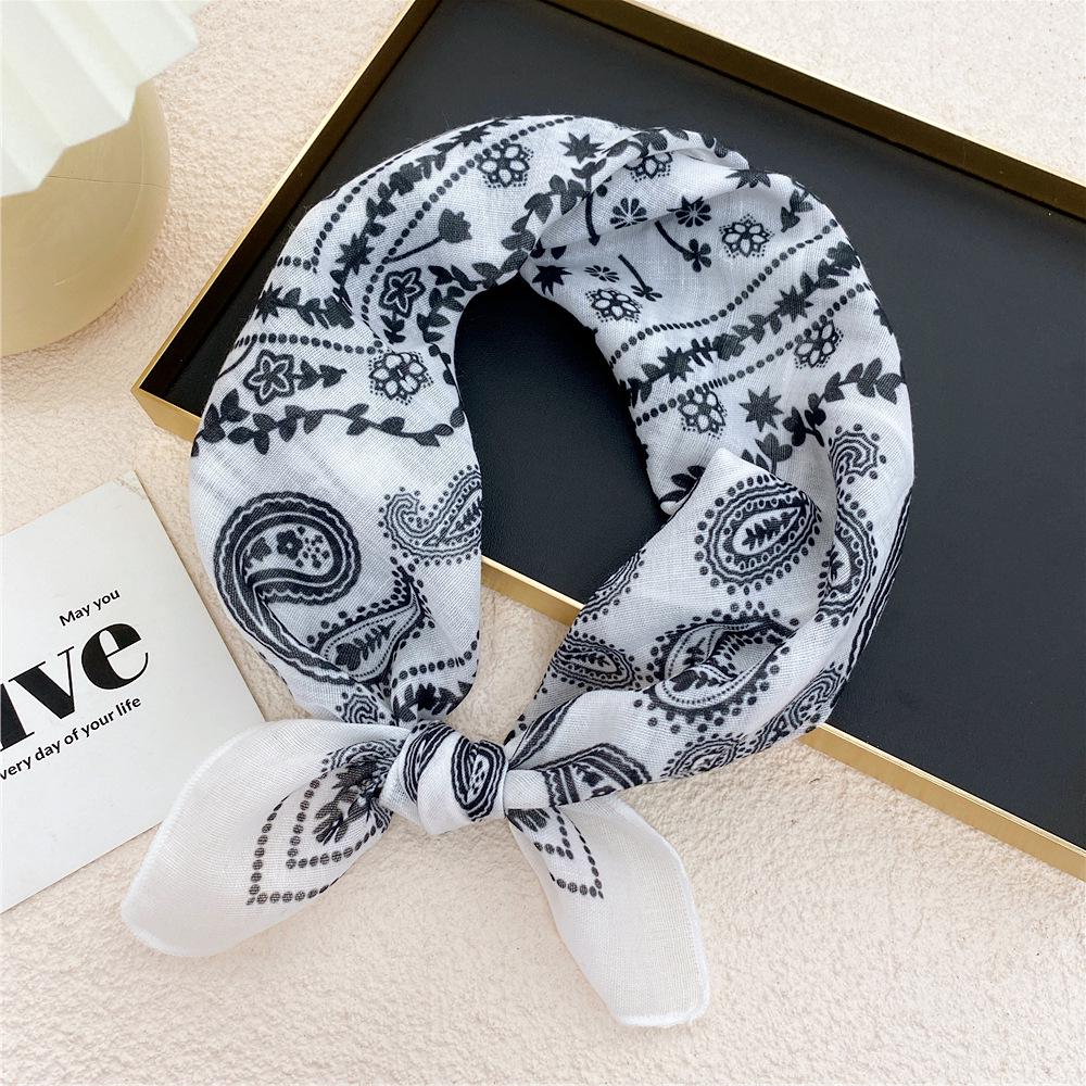 58 Cashew Silk Small Square Scarf: Korean Style Cotton Linen Printed Headscarf and Hairband for Women, Ideal for Spring, Summer, and Autumn.