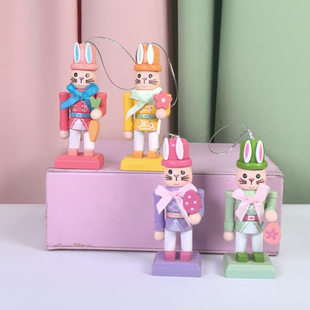 4Pcs Traditional Rabbit Wooden Nutcrackers 4 Inch Wooden Easter Nutcracker Figures for Spring Home Decor Collectible Gifts