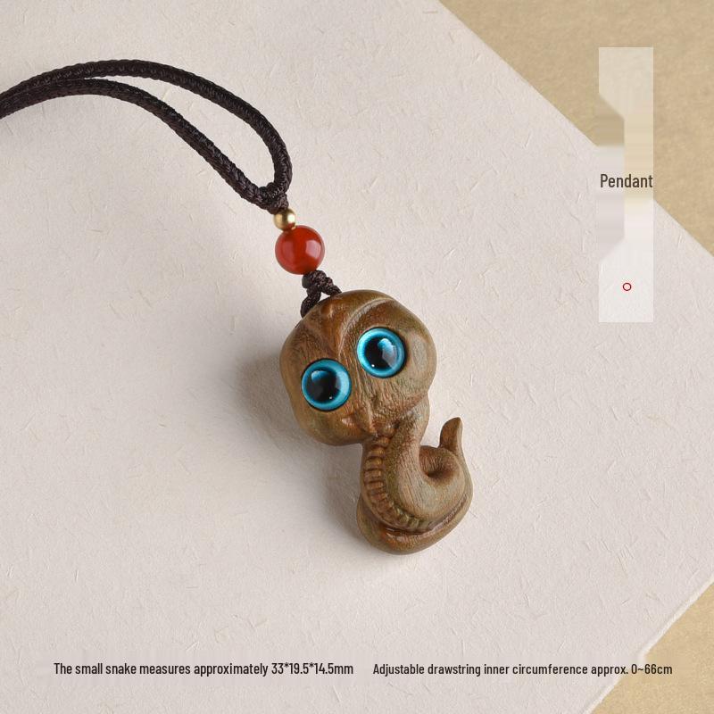 Zodiac Snake Green Sandalwood Pendant Keyring & Necklace Charm for Men and Women