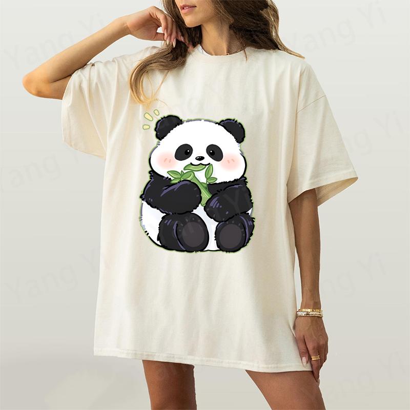 Funny Cartoon Chinese Panda Printed Shirt Men Women Casual Personality T-shirt Unisex Summer Cu