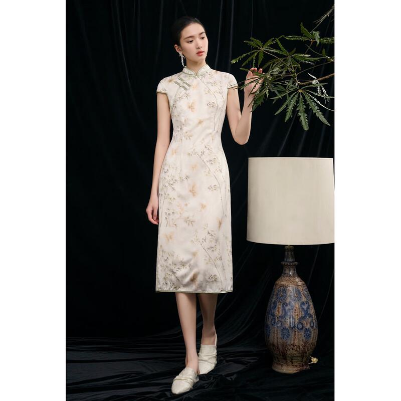 JK&JS Neuer Chinesischer Stil Jacquard Retro Qipao Mittellanges Schlankes Kleid