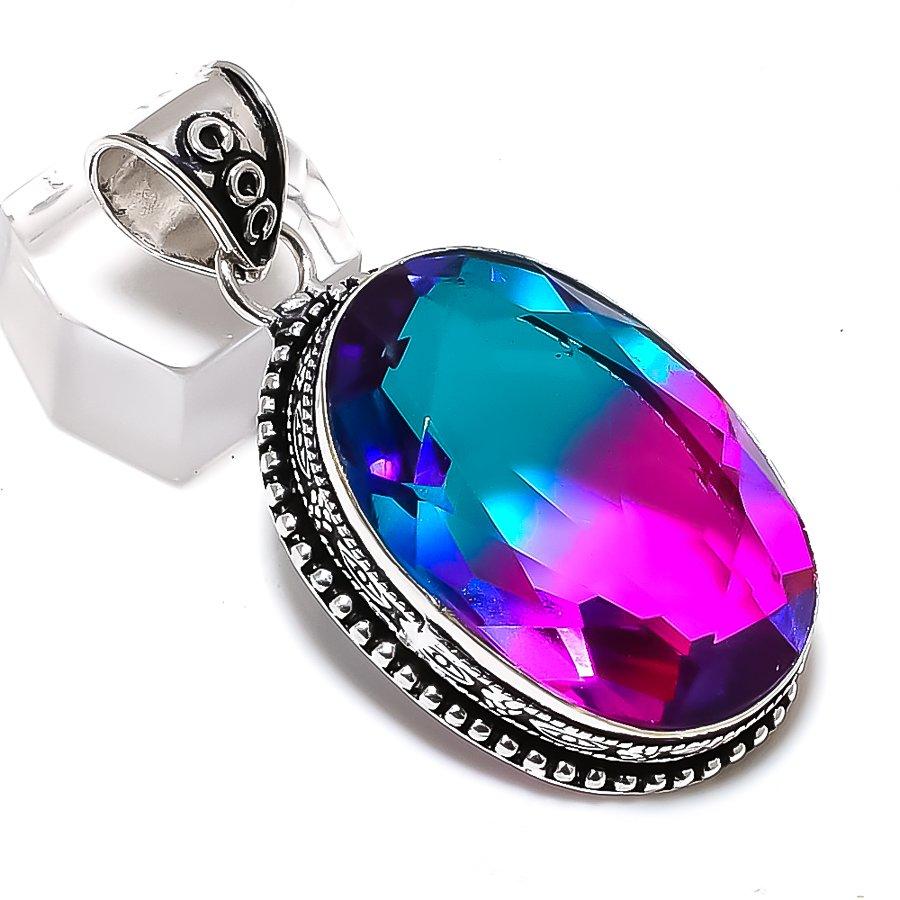 Natural Bi-Color Tourmaline Handmade 925 Sterling Silver Gift Pendant 2.17" t6T36