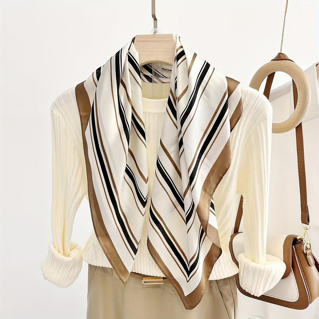 Elegant Geometric Striped Square Scarf for Women Satin Fashion Wraps Neckerchief Female Hair Bands Ribbon Headband Bandana