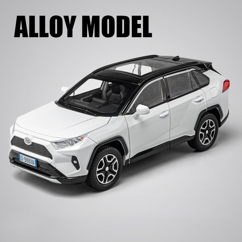 1/22 Toyota RAV4 SUV Alloy Cast Toy Car Model Sound and Light Pull Back Children's Toy Collectibles Birthday Gift