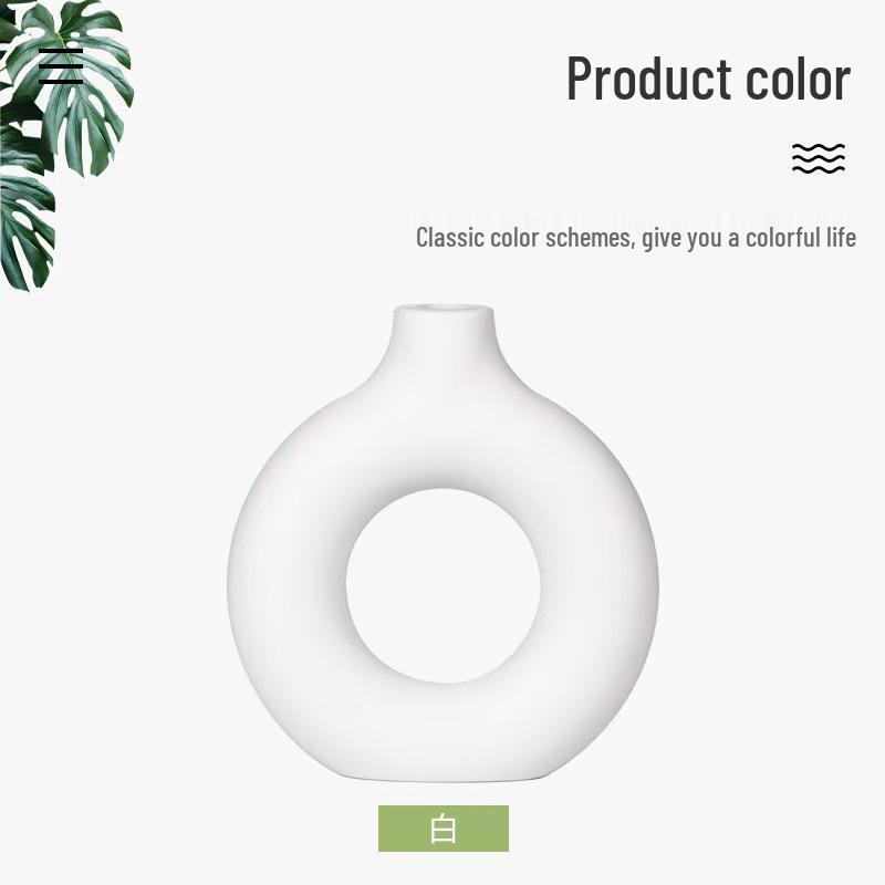 Donut-Shaped Imitation Ceramic Decorative Plastic Vase – Creative Living Room Ornament with Two-Half Design.
