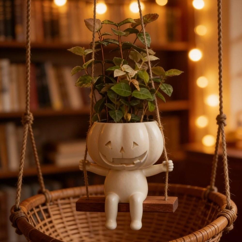 Plastic Pumpkin Hanging Planter Creative Swing Pumpkin Plant Basket Apartment Decor