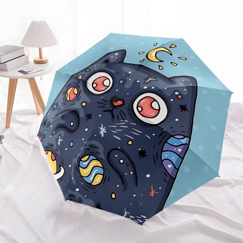 1pc Cosmic Cat Automatic Open/close Umbrella, 8-Rib sturdy structure, Portable Travel Umbrella, Parties, Everyday Use, 19