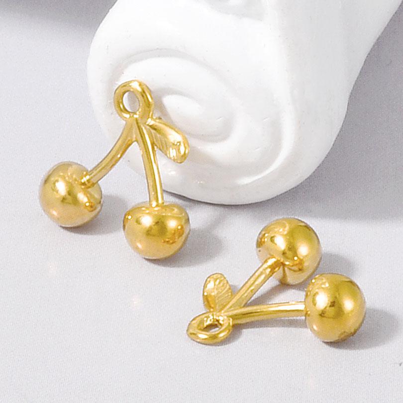 6pcs PVD Real Gold Plated Cherry Strawberry Flower Pendant Stainless Steel Charms For Jewelry Making Bulk Plant Charm Materials