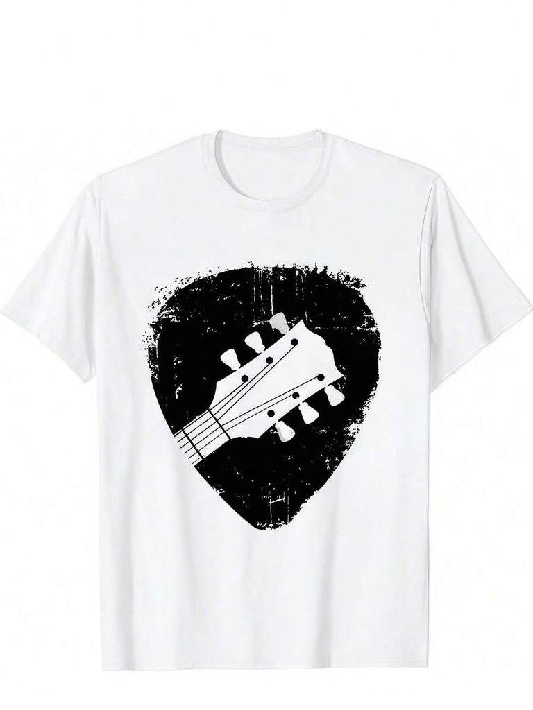 Unisex T-shirt Met Gitaarmuziek Ontwerp Normale Pasvorm T-shirt