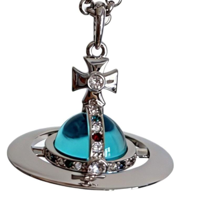 VIVIENNE WESTWOOD Sphere Design Necklace Women Necklaces Aqua-Blue Silver 6302009602P696