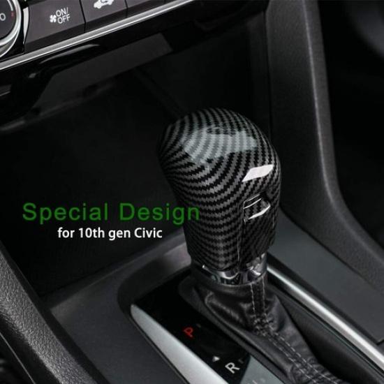 Carbon Fiber Black Gear Shift Knob Cover Trim For Honda Civic Sedan 2016-