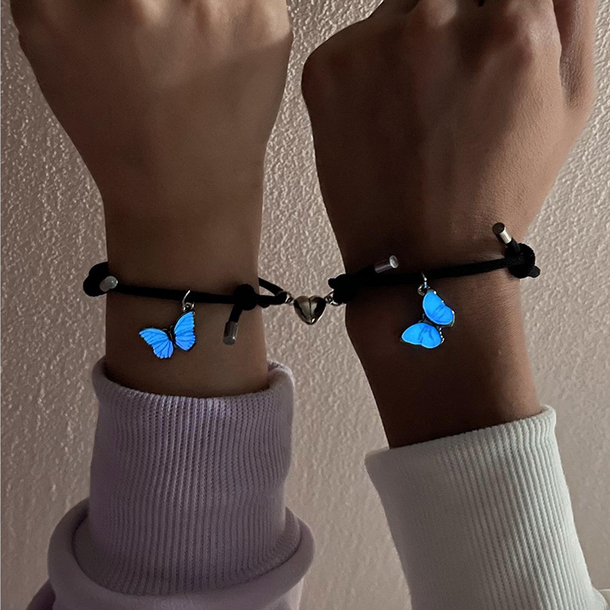 2 Pcs/Set Luminous Butterfly Couple Bracelet For Women Romantic Heart Magnetic Matching Bracelets Valentine s Day Jewelry Gifts