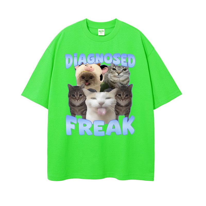 Diagnosed Freak Funny Watermelon Cat Meme Tshirt Men Womens Summer Streetwear Tee Shirt Fashion Oversized Cotton Humor T Shirt