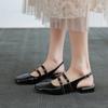 French Vintage Summe Patent Leather Shoes Low Heel Sandals Square Toe Mary Jane High Heels Ladies Double Buckle Elegant Sandals