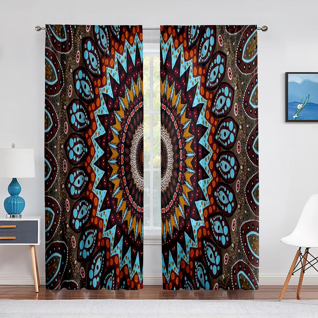 Mandala Gule Blomster Sterkt Geometrisk Mønster Skjære Voilgardiner for Stue Soverom Vindu Gjennomsiktige Tyllgardiner