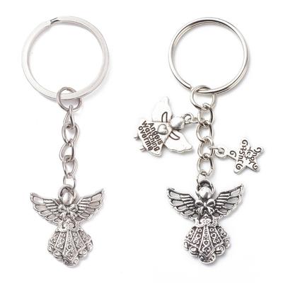 Stylish Guardian Angel Keychain Silver Metal Pendant Keyring Good Luck Charm Key Chain Cellphone Strap for Drivers