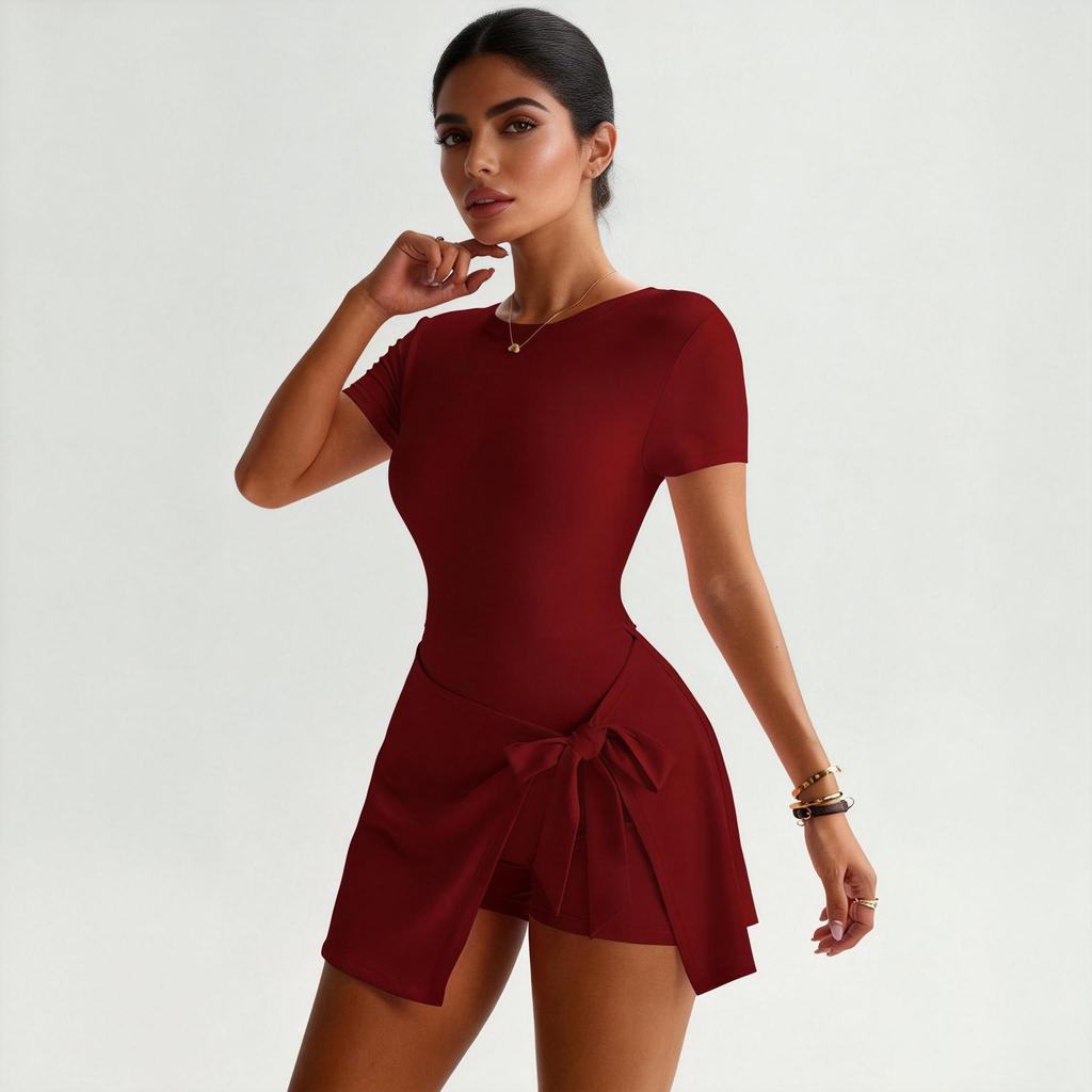 Yiwu Yoga One-Piece Short Skirt Tight And Beautiful Back Fake Two-Piece Outdoor Fitness Anti-Light Sports Tennis Skirt