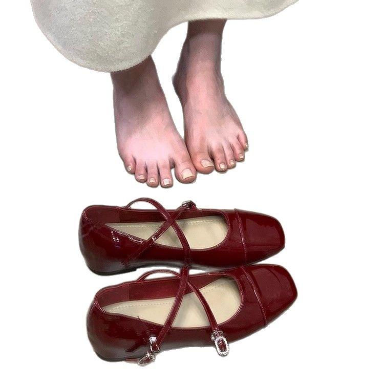 Guttega Inner Height-increasing Silver Square Head Single Shoes Women's 2025 Spring New Fashion Cross-strap Buckle Mary Jane Shoes