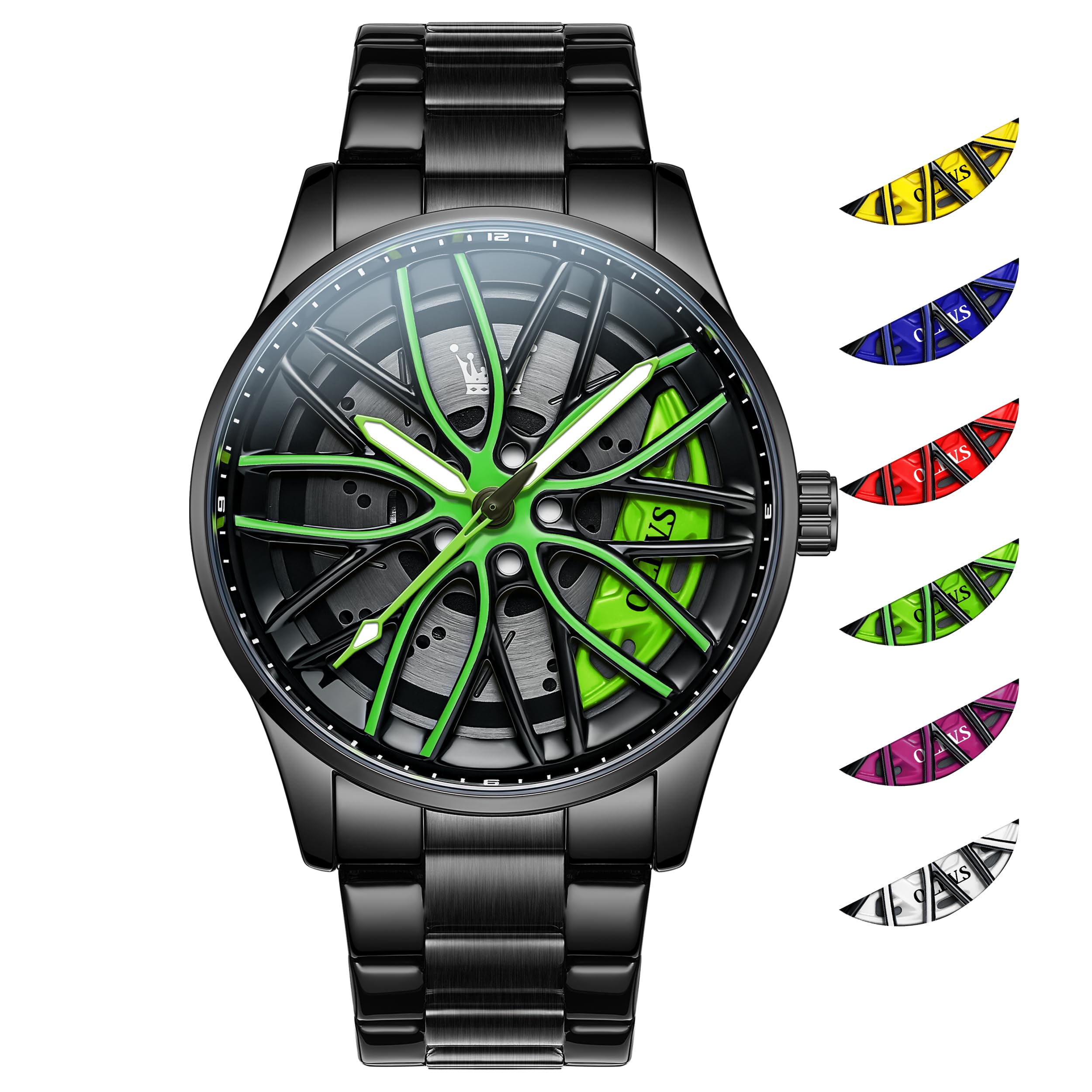 

OLEVS Скелетон Популярные Водонепроницаемые Аналоговые Кварцевые Часы с Черной Нержавеющей Сталью Большие Стильные Часы Мужские Часы, Сталь, Циферблат/Зеленый Циферблат, Мужские