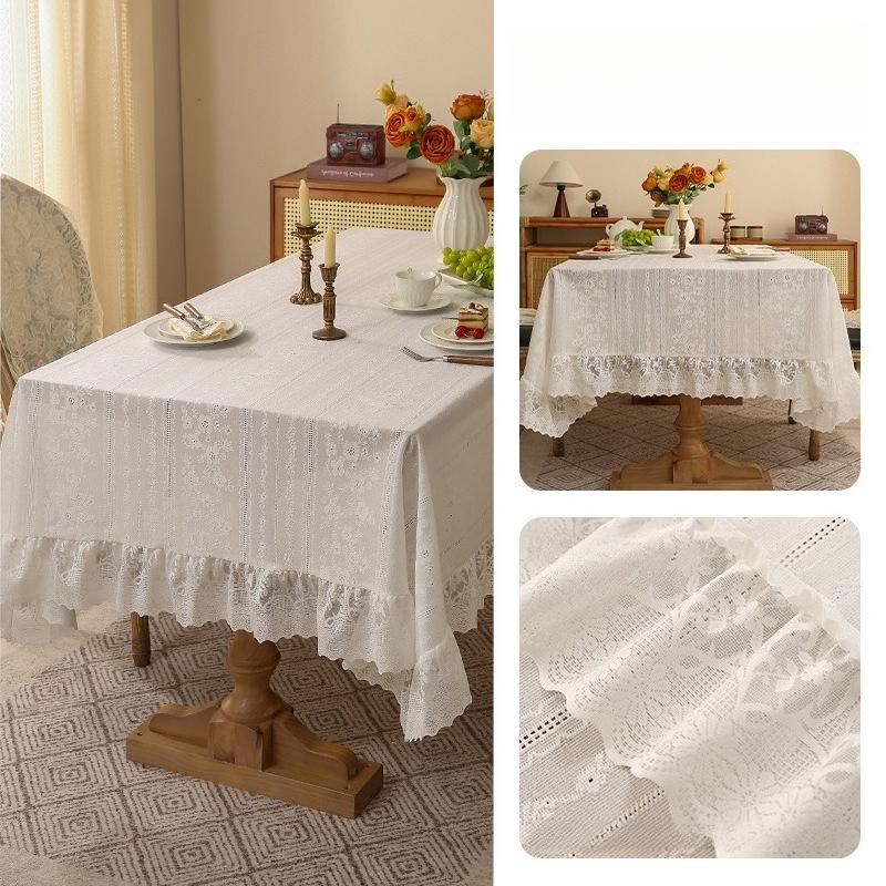 High Density Thickened Lace Tablecloth Exquisite Three-dimensional Embroidery Lotus Leaf Lace Tablecloths French Retro Rectangular Dining Table Mat