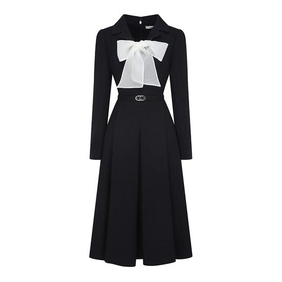 Tie Open Collar Flare Dress GS3M0OP901