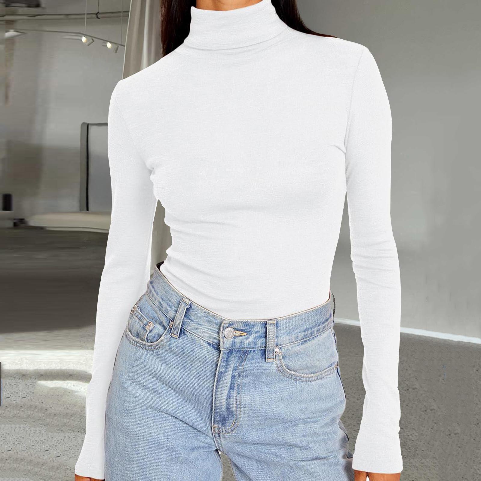 

Women s Fashionable Turtleneck Long-Sleeved Shirt Warm Base Layer Top Solid Colour Blouse XS белый