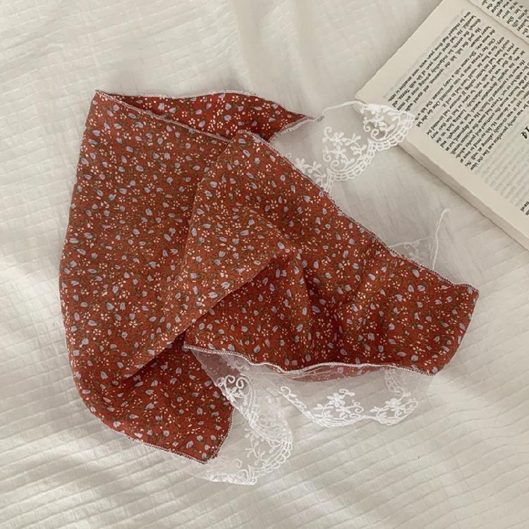 Floral Pattern Hairband with Sheer Lace Trim Camping Photography Girl Kerchief