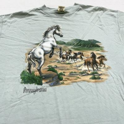 Vintage 90er PENNSYLVANIA HORSE NATURE T-Shirt XL Cowboy-Kunst weich