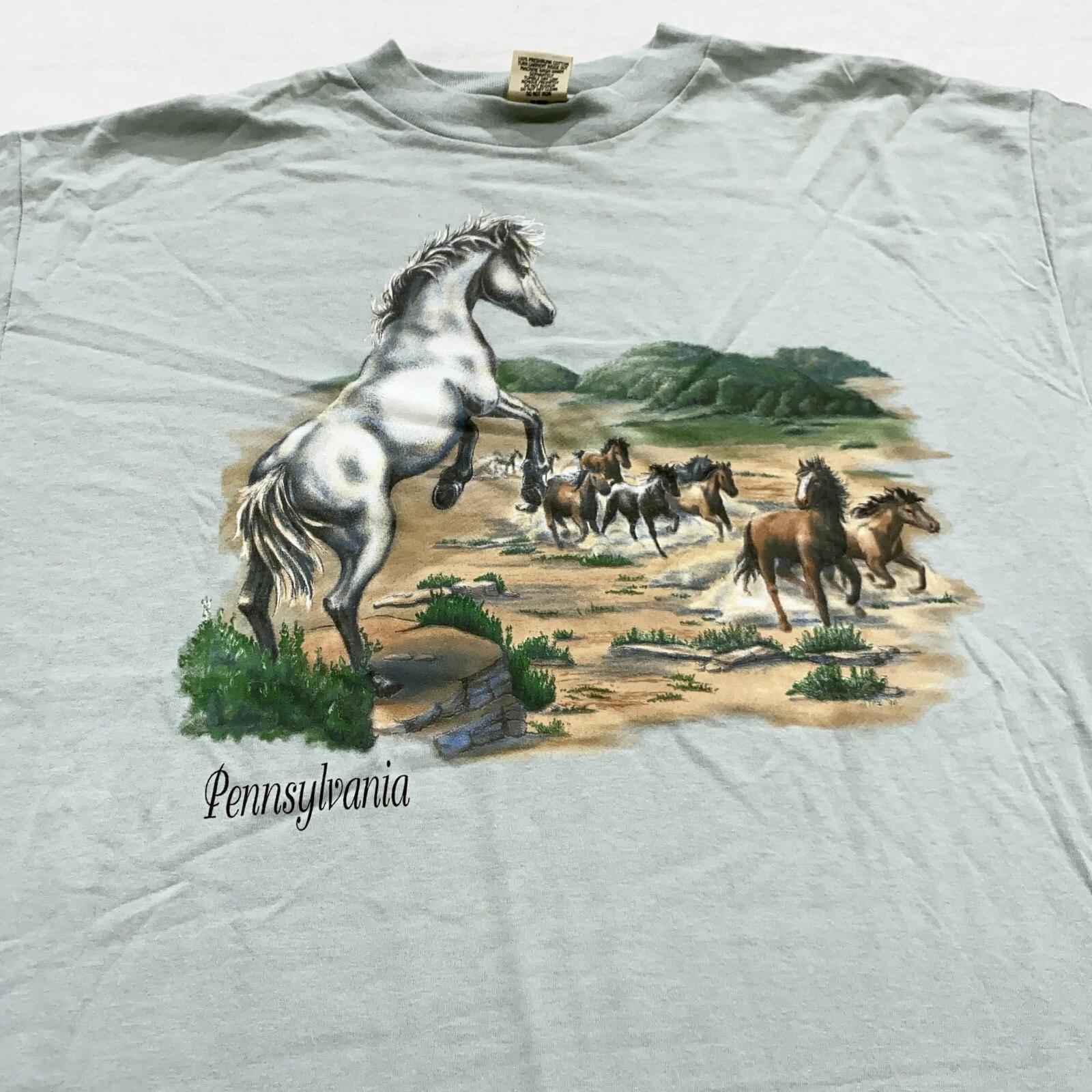

винтажная футболка 90-х PENNSYLVANIA HORSE NATURE XL ковбойское искусство мягкая 4XL