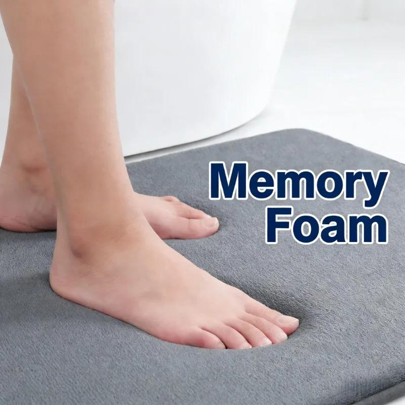 Memory Foam Bath Mat 1pc Non-Slip Anti-Skid Super Absorbent Quick-Dry Machine Washable Floor Mat Home Bathroom Supplies