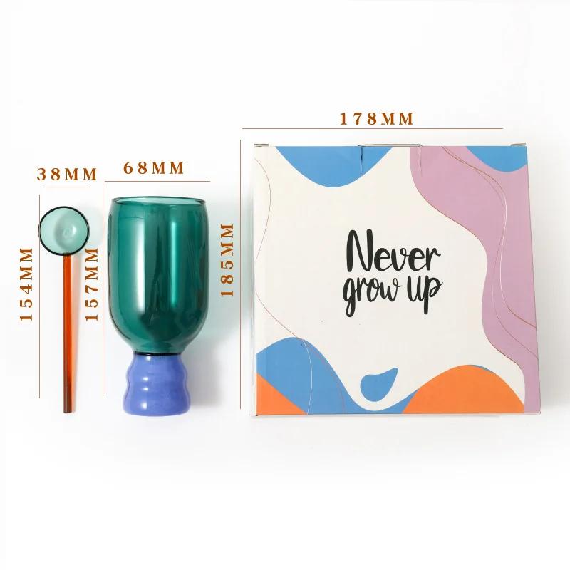 Colorful Gift Set Glass Mug with Spoon Glass Cup Coffee Mugs Drinking Birthday Gift Pack Home Decorative Vase Tumbler Glasses
