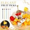 304 Stainless Steel Fruit Picks Cocktail Sticks Dessert Decoration Appetizer Skewers Party Serving Accessories with Pointed End and Round Handle