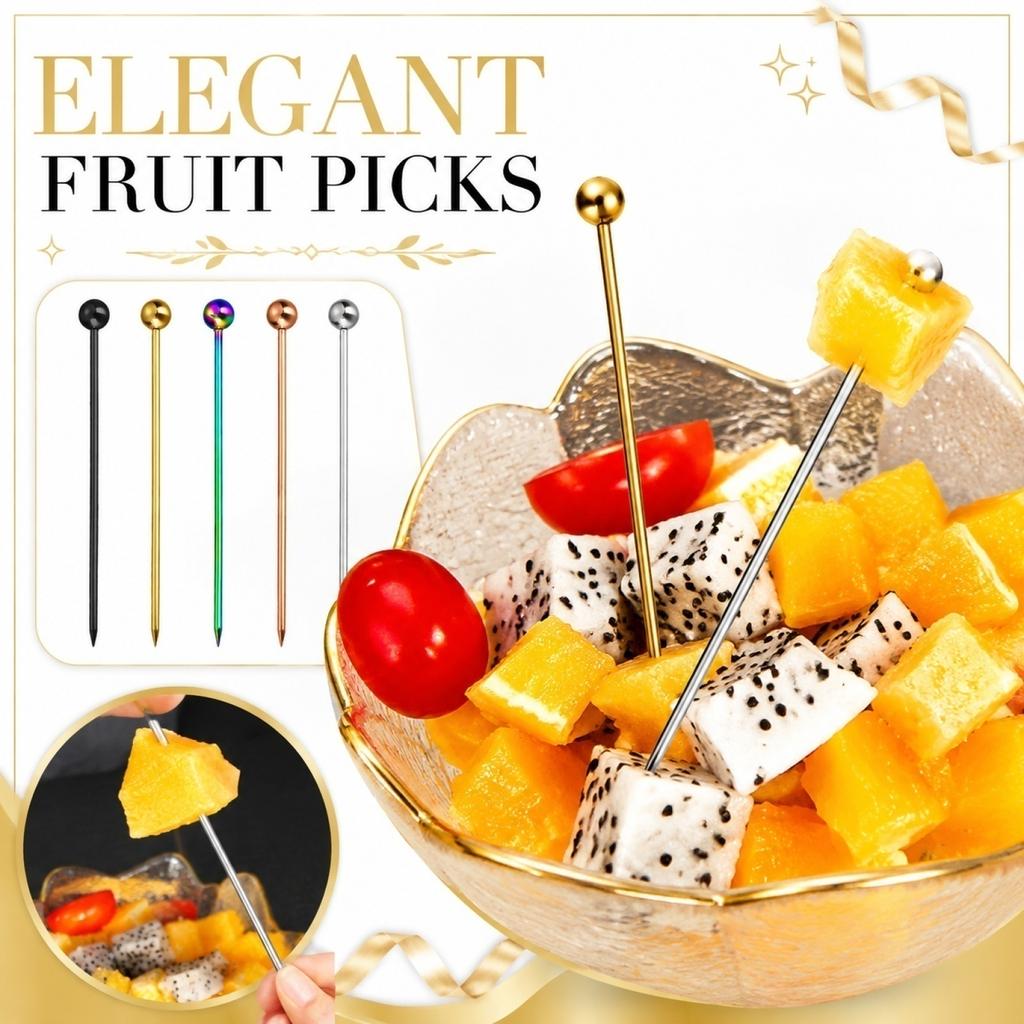 304 Stainless Steel Fruit Picks Cocktail Sticks Dessert Decoration Appetizer Skewers Party Serving Accessories with Pointed End and Round Handle