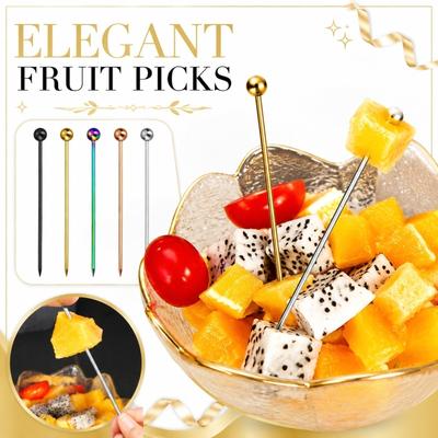 304 Stainless Steel Fruit Picks Cocktail Sticks Dessert Decoration Appetizer Skewers Party Serving Accessories with Pointed End and Round Handle