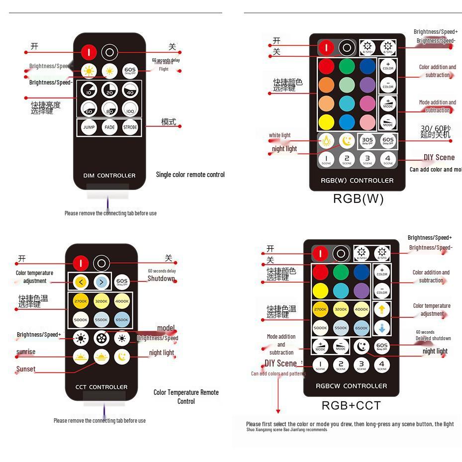 RF 14-Key Mini Monochromatic PWM Stepless Dimming Remote - FCC Certified