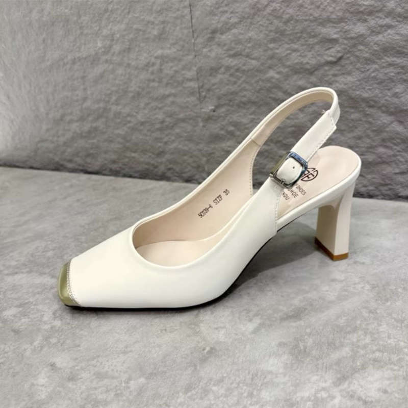 

Французские сандалии на высоком каблуке с квадратным носком, женские, на толстом каблуке, новые весенне-летние, для通勤, мягкая кожа, с открытым носком 40 бежевый